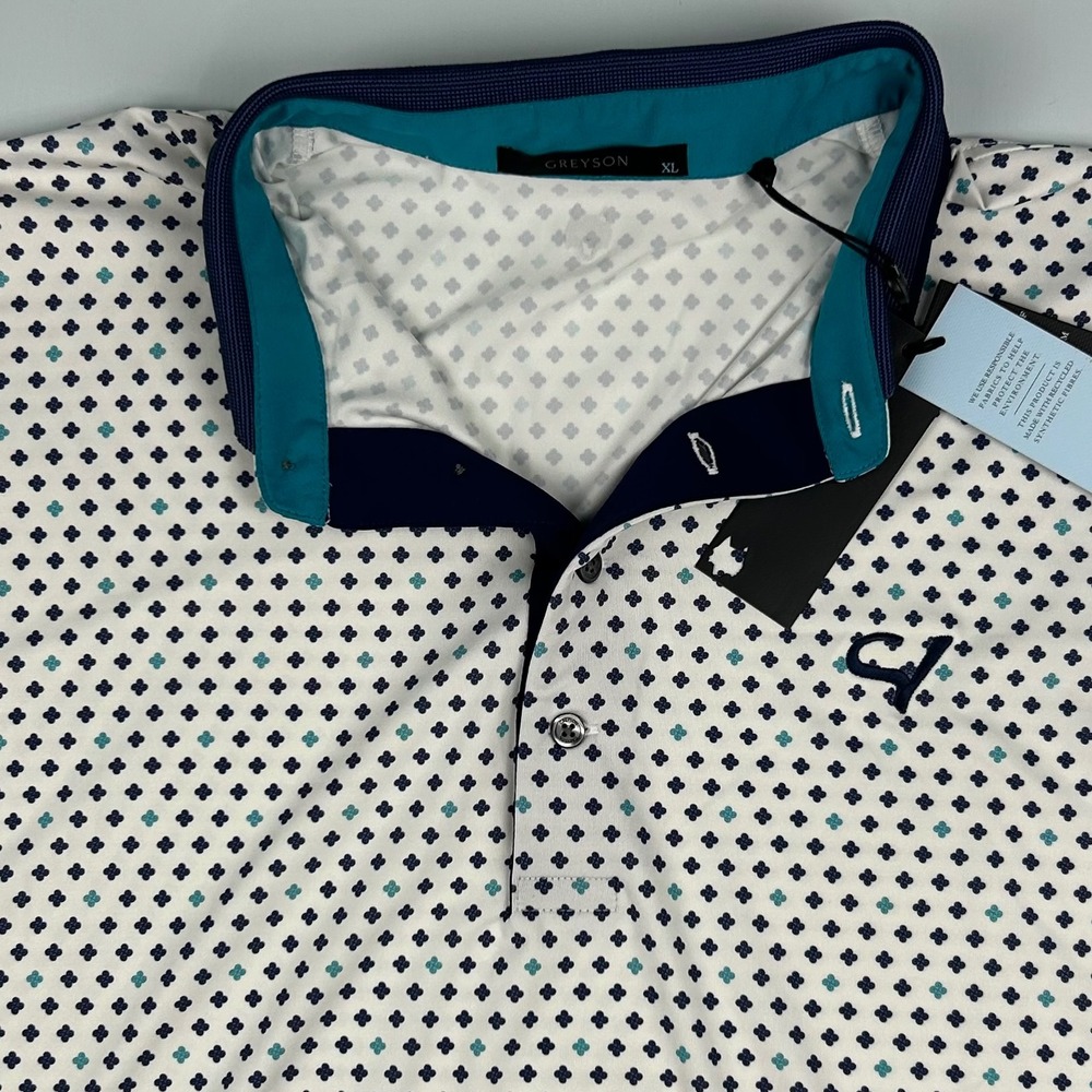 Greyson Clothiers Mens XL White Geometric Polo Shirt Short Sleeve Golf Top NEW